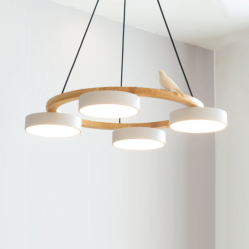 Round Pendant Lamp With Birds Wooden Ring LED 65cm 72cm | Sansoti