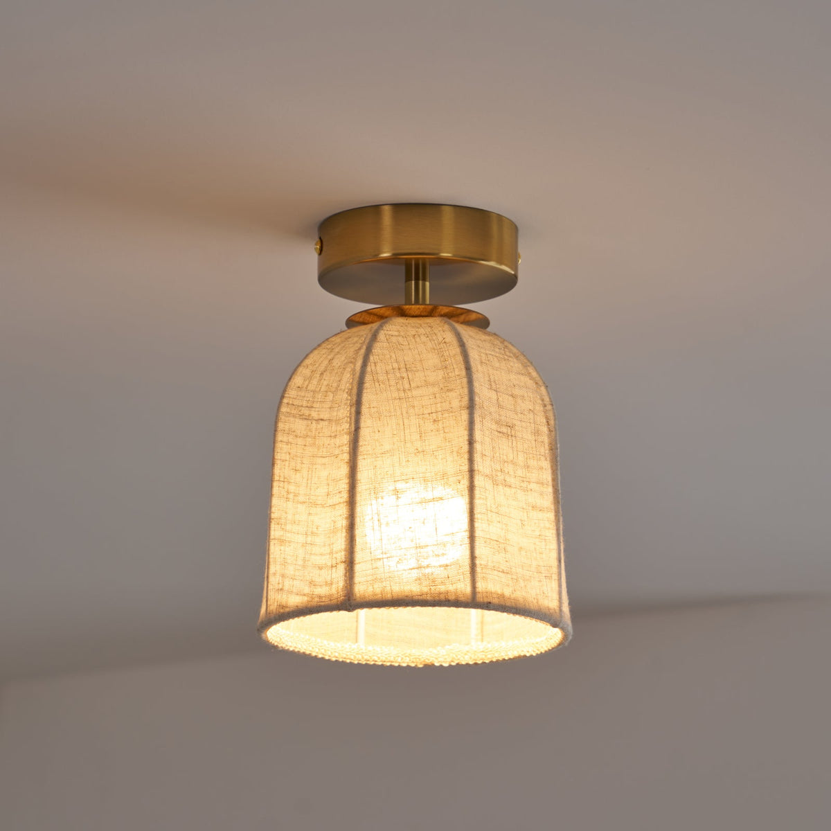 Linen Ceiling Lamp with Golden Iron Frame Rustic Design Warm Ambient Light for Bedroom Living Room Hall Entrance Country Style | Sansoti