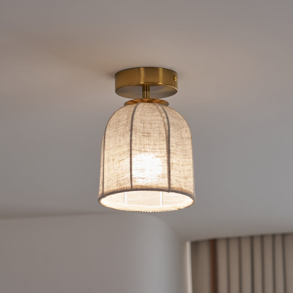 Linen Ceiling Lamp with Golden Iron Frame Rustic Design Warm Ambient Light for Bedroom Living Room Hall Entrance Country Style | Sansoti