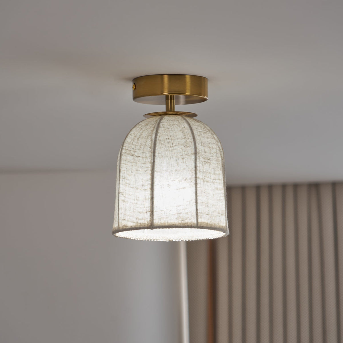 Linen Ceiling Lamp with Golden Iron Frame Rustic Design Warm Ambient Light for Bedroom Living Room Hall Entrance Country Style | Sansoti