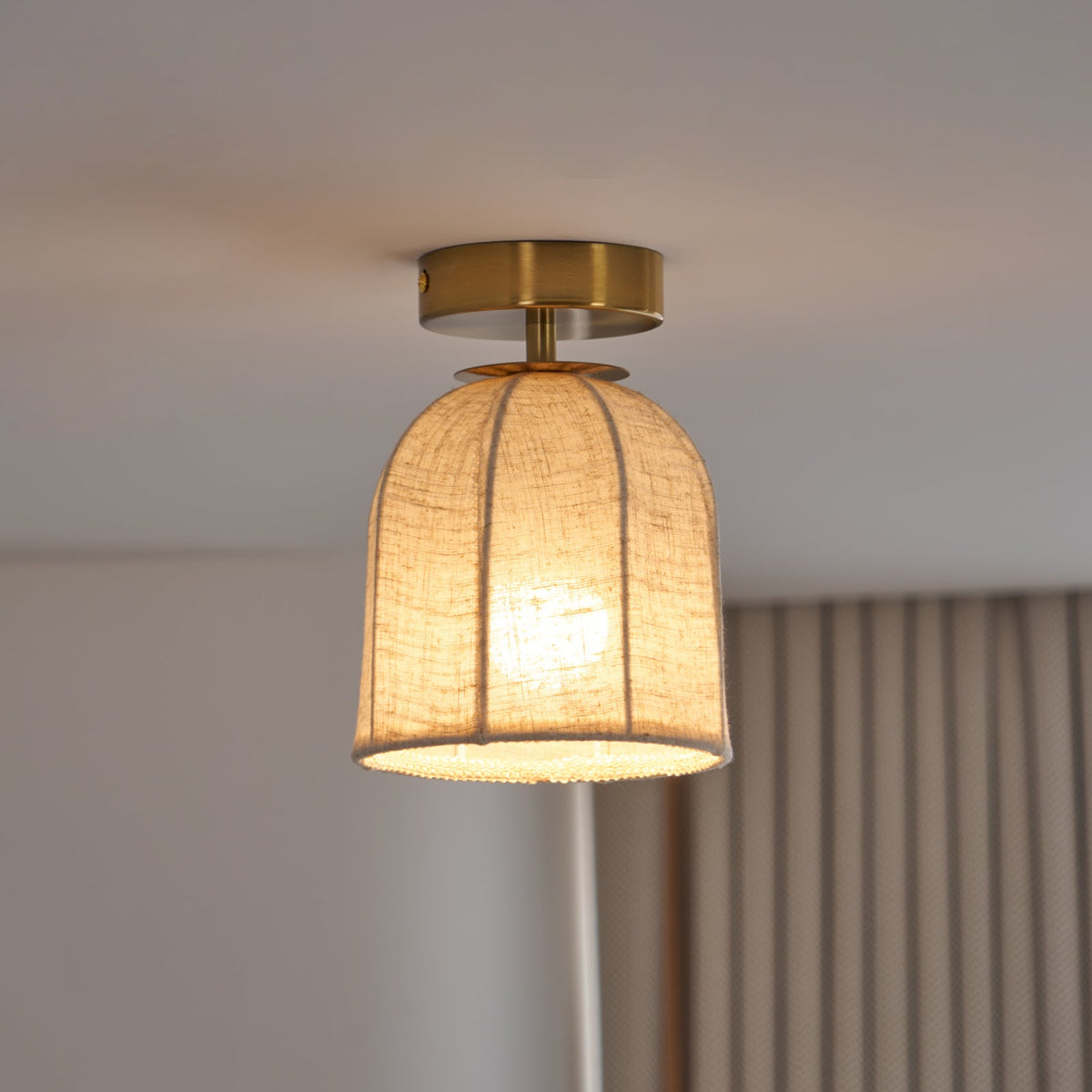 Linen Ceiling Lamp with Golden Iron Frame Rustic Design Warm Ambient Light for Bedroom Living Room Hall Entrance Country Style | Sansoti