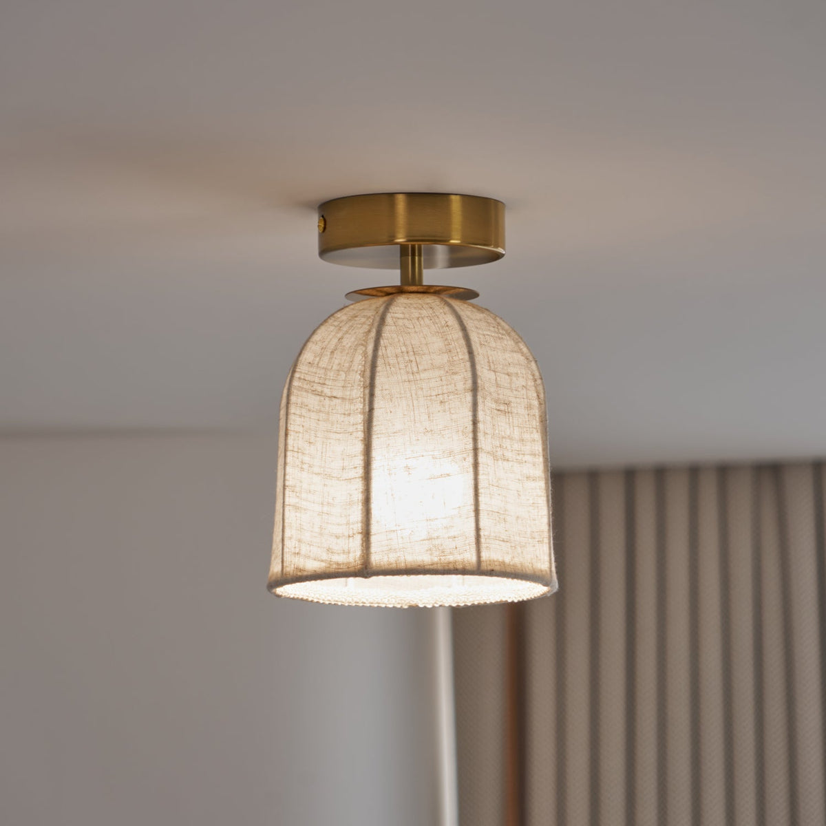 Linen Ceiling Lamp with Golden Iron Frame Rustic Design Warm Ambient Light for Bedroom Living Room Hall Entrance Country Style | Sansoti