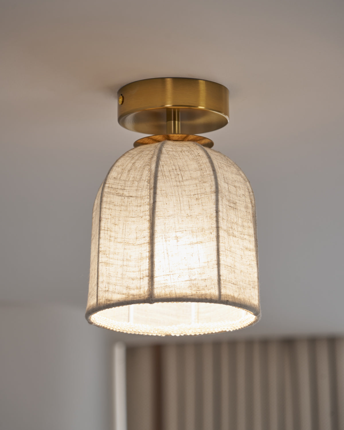 Linen Ceiling Lamp with Golden Iron Frame Rustic Design Warm Ambient Light for Bedroom Living Room Hall Entrance Country Style | Sansoti