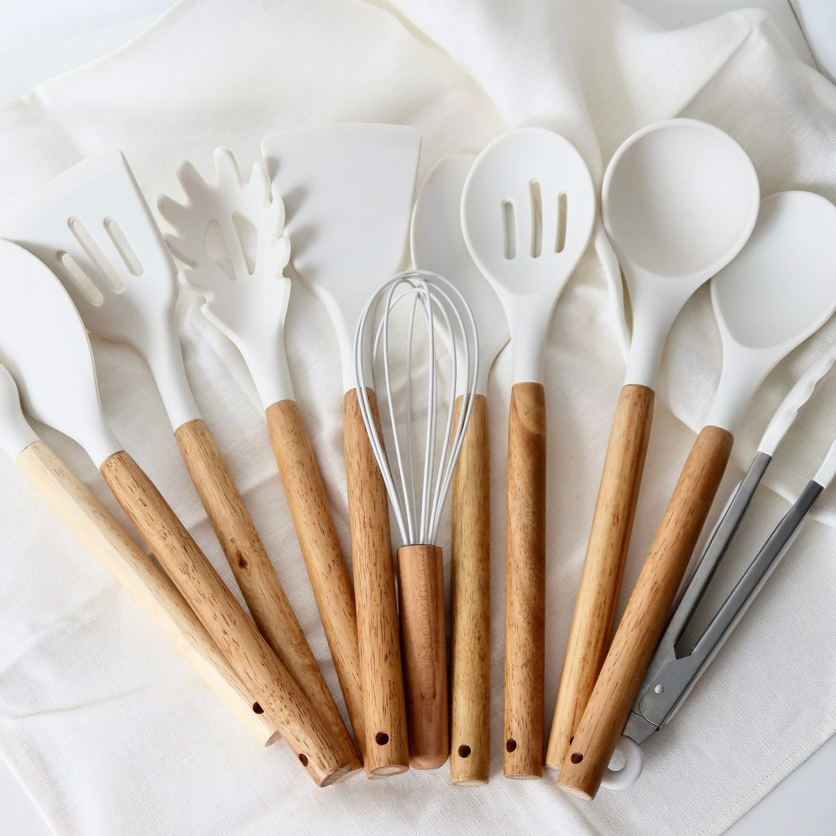 11-Piece Silicone Kitchen Utensil Set Heat-Resistant Non-Stick Wooden Handle Cooking Tools Kitchen Accessories | Sansoti
