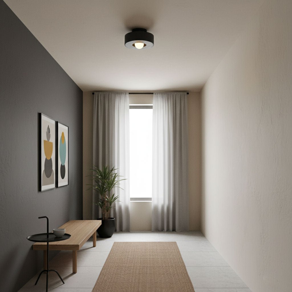 Simon ceiling lamp with stacked cylindrical shapes, resin, available in red, green and black, E26 E27 socket, Ø30×15cm, minimalist design, geometric sculptural lighting element | Sansoti