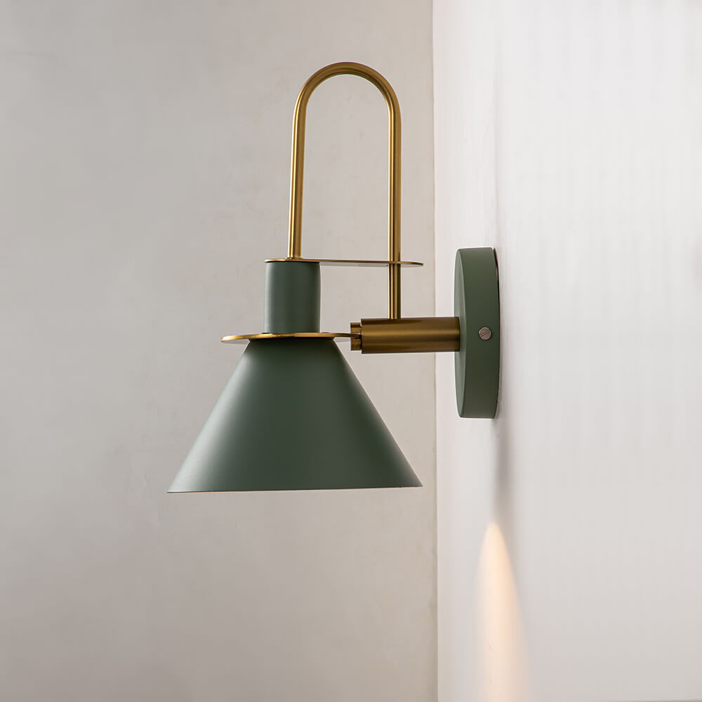 Wall Lamp Cone Black White Green Brass 31cm E26 Mid-Century Bedroom Entrance Hall Dining Room Vintage Wall Spot Staircase Retro | Sansoti