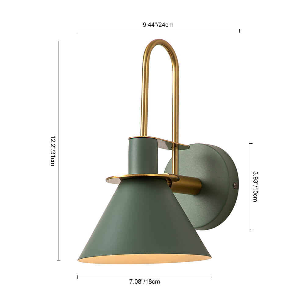 Wall Lamp Cone Black White Green Brass 31cm E26 Mid-Century Bedroom Entrance Hall Dining Room Vintage Wall Spot Staircase Retro | Sansoti