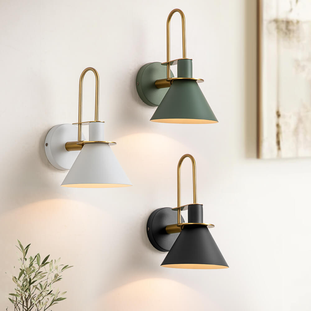 Wall Lamp Cone Black White Green Brass 31cm E26 Mid-Century Bedroom Entrance Hall Dining Room Vintage Wall Spot Staircase Retro | Sansoti