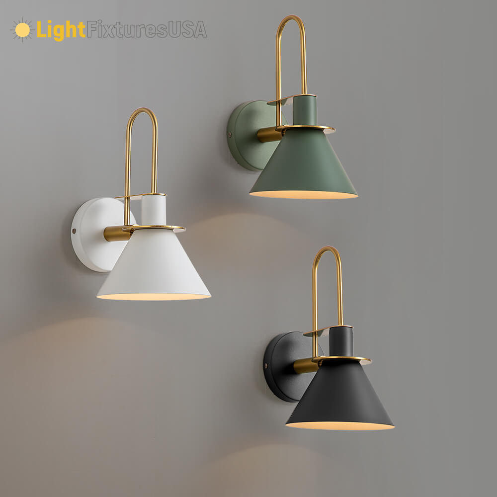 Wall Lamp Cone Black White Green Brass 31cm E26 Mid-Century Bedroom Entrance Hall Dining Room Vintage Wall Spot Staircase Retro | Sansoti