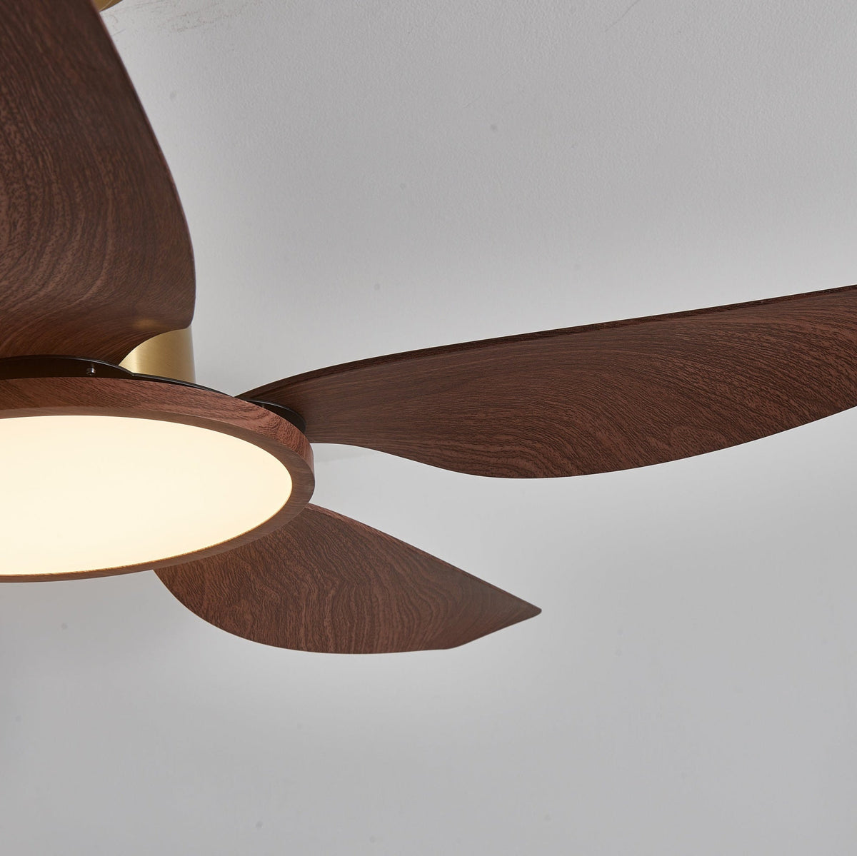 Modern Ceiling Fan with Walnut & Brass Lighting – Ø106cm/Ø122cm | Sansoti