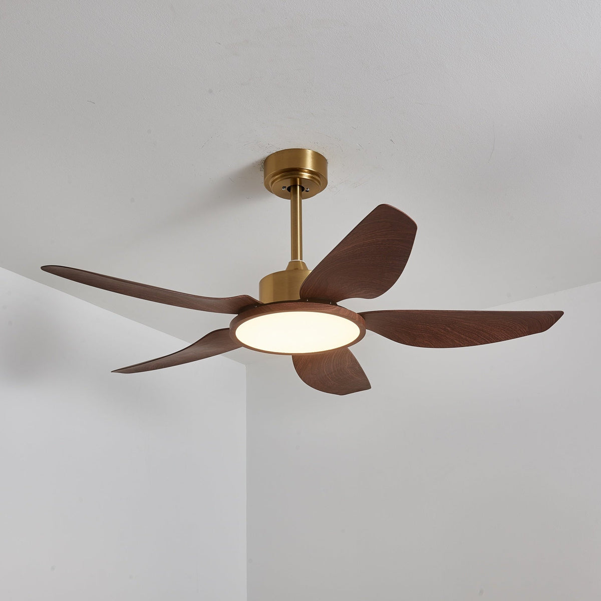 Modern Ceiling Fan with Walnut & Brass Lighting – Ø106cm/Ø122cm | Sansoti