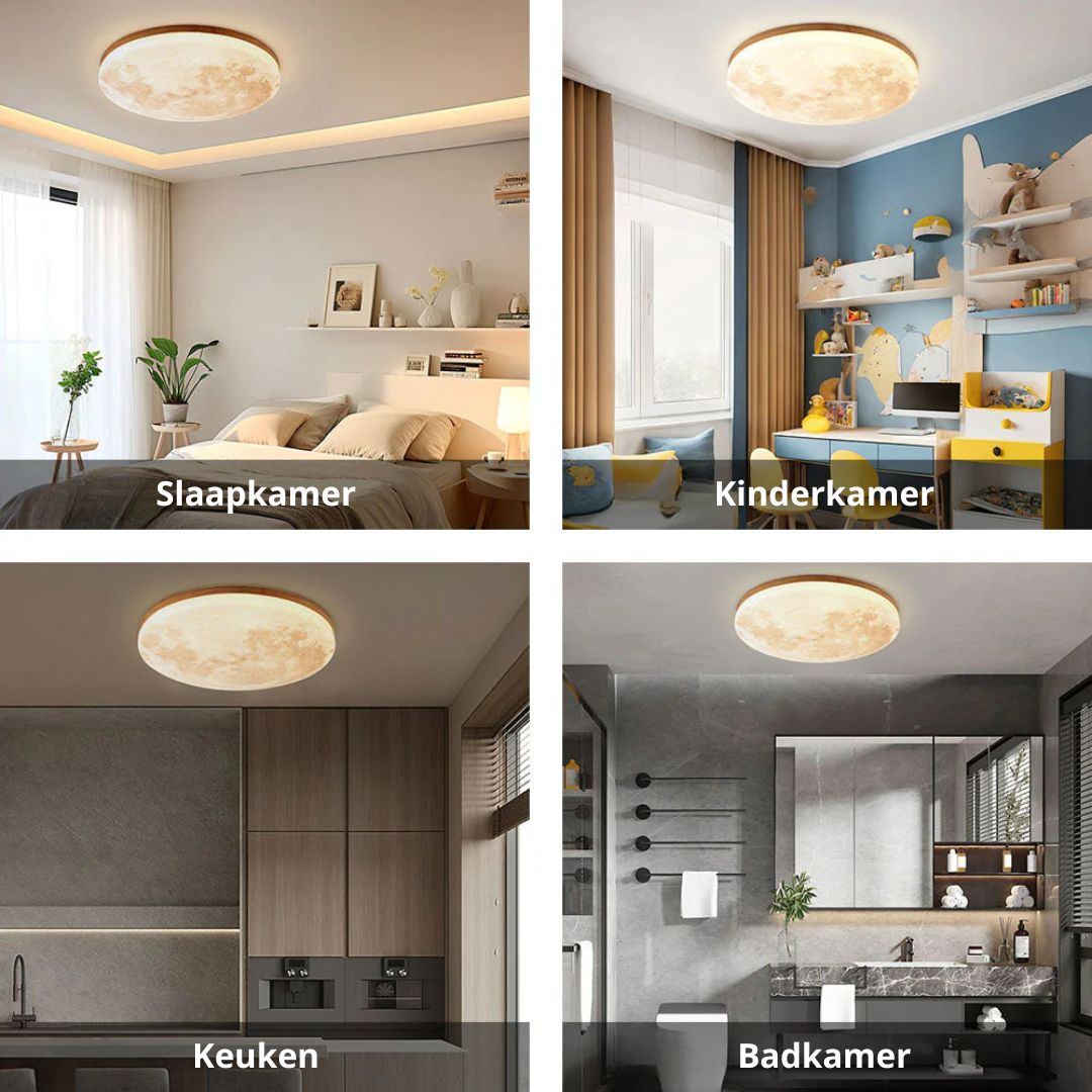 LED-Deckenlampe Mond-Design Holz Acryl rund 26-48cm Schlafzimmer Wohnzimmer Deckenlampe Mondlampe LED-Beleuchtung modernes Interieur | Sansoti