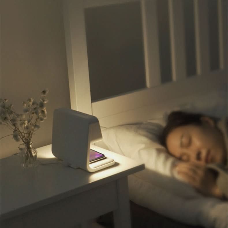 Bedside Lamp with Wireless Charger and Alarm Clock 3-in-1 Multifunctional LED Lighting Touch Dimmable White | Sansoti