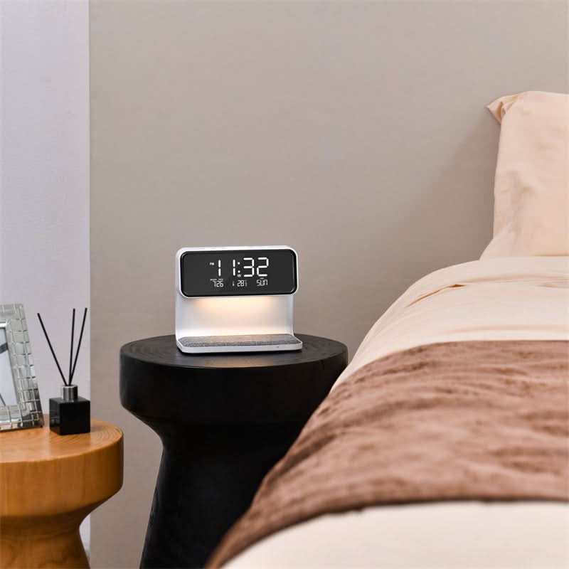 Bedside Lamp with Wireless Charger and Alarm Clock 3-in-1 Multifunctional LED Lighting Touch Dimmable White | Sansoti