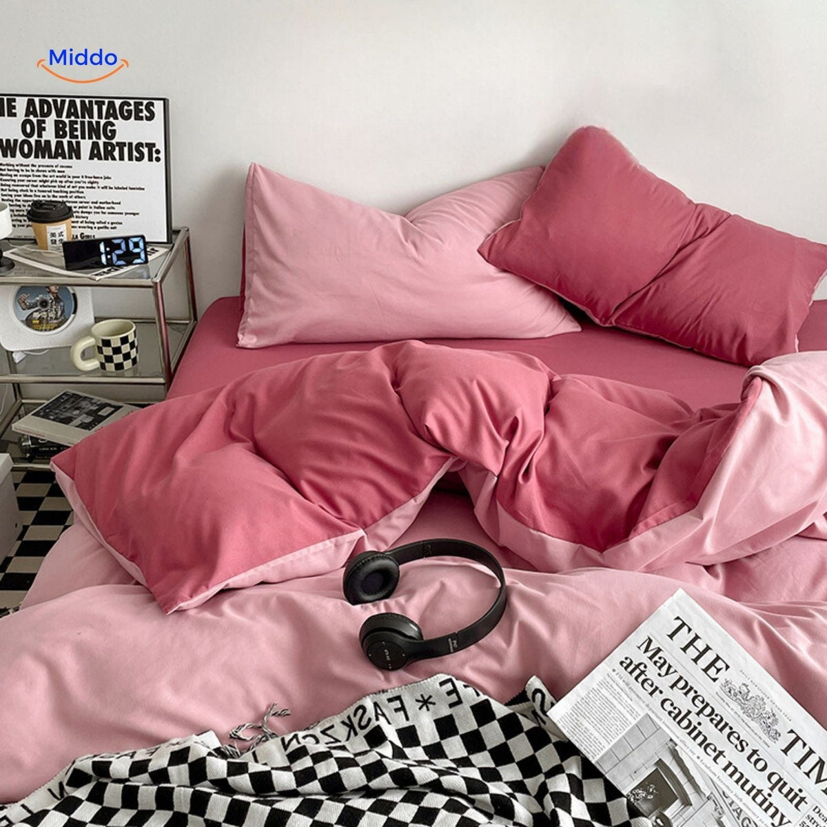 4-Piece Cotton Bedding Set Washed Cotton Breathable Duvet Cover Fitted Sheet Student Room Bedroom | Sansoti