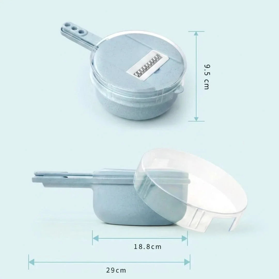 Multifunktionaler Gemüseschneider 8-in-1 mit Auffangbehälter und Sieb für die Küchenvorbereitung von Salaten und Obstsalat | Sansoti