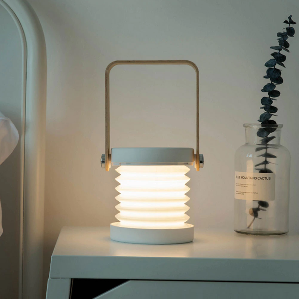 Table lamp wood LED rechargeable dimmable white desk night lamp Scandinavian design adjustable lamp wireless USB | Sansoti