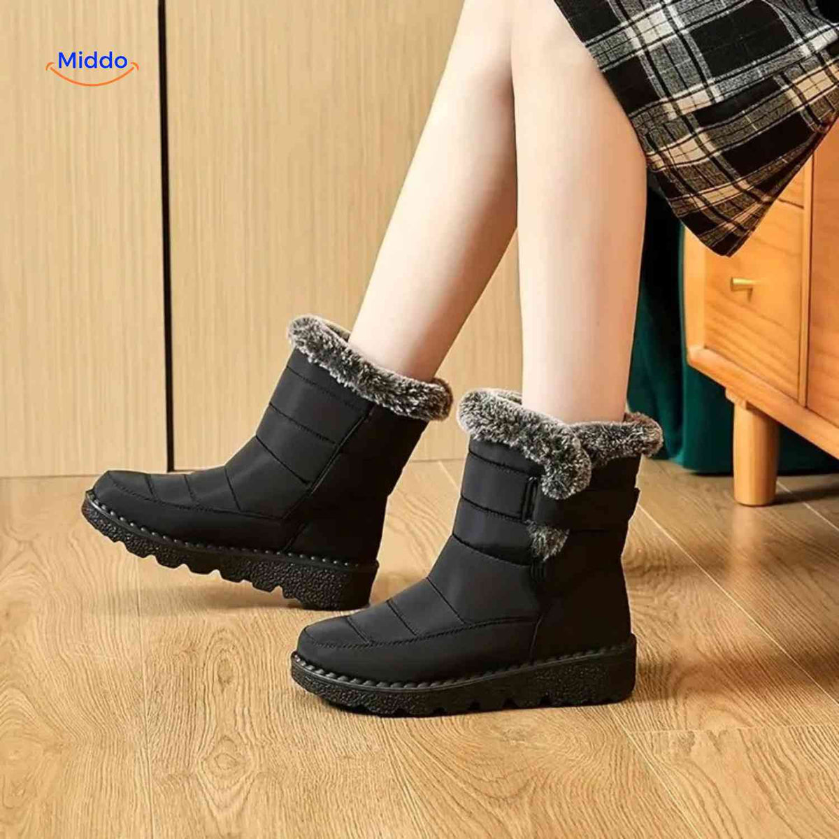 Waterdichte Winterlaarzen Dames met Bontvoering Antislip Enkelboots Warm Klittenband Snowboots Wandelen | Sansoti