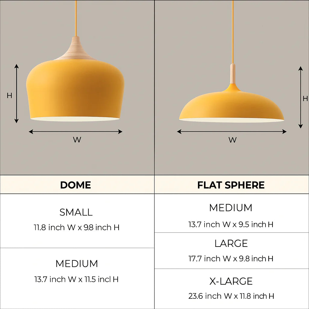 Pastelowa lampa wisząca z aluminium i drewna, retro, kopuła, kula E27, pokój dziecięcy, salon | Sansoti