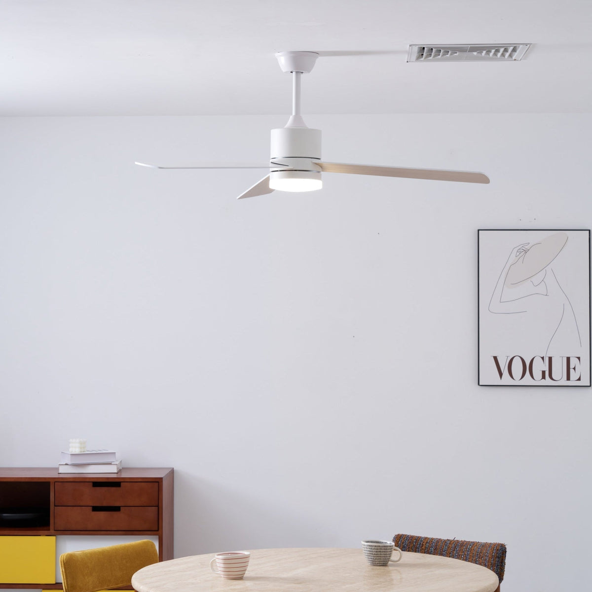 Ceiling Fan with LED Lighting Ø132 cm - 6 Speeds with Remote Control - Energy Efficient Design for Bedroom and Living Room | Sansoti