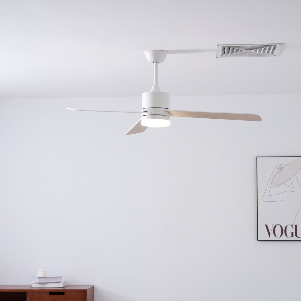 Ceiling Fan with LED Lighting Ø132 cm - 6 Speeds with Remote Control - Energy Efficient Design for Bedroom and Living Room | Sansoti