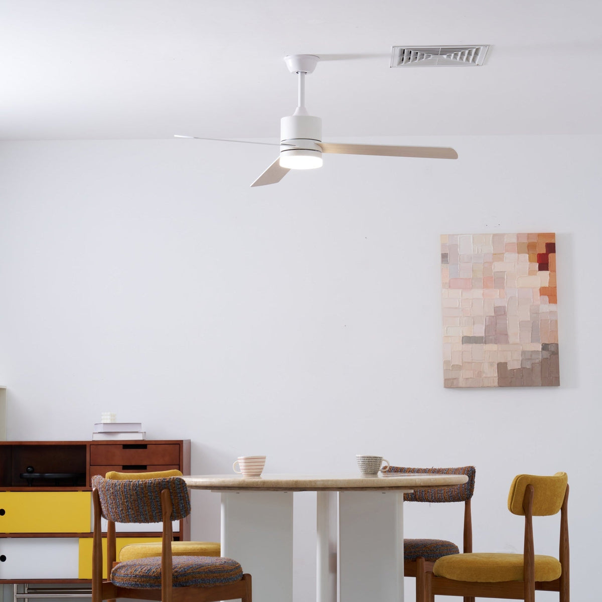 Deckenventilator mit LED-Beleuchtung Ø132 cm - 6 Geschwindigkeiten mit Fernbedienung - energiesparendes Design für Schlafzimmer und Wohnzimmer | Sansoti