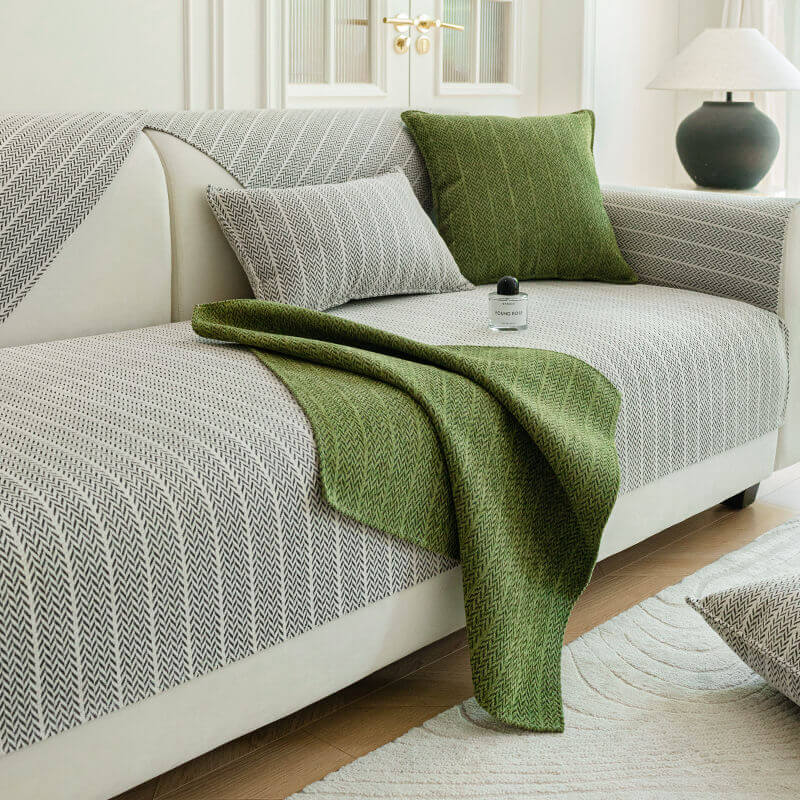 Chenille Sofa Cover Herringbone Pattern Scratch-Resistant Elastic 70-240 cm 1-Seater to King-Size Sofa Protector | Sansoti