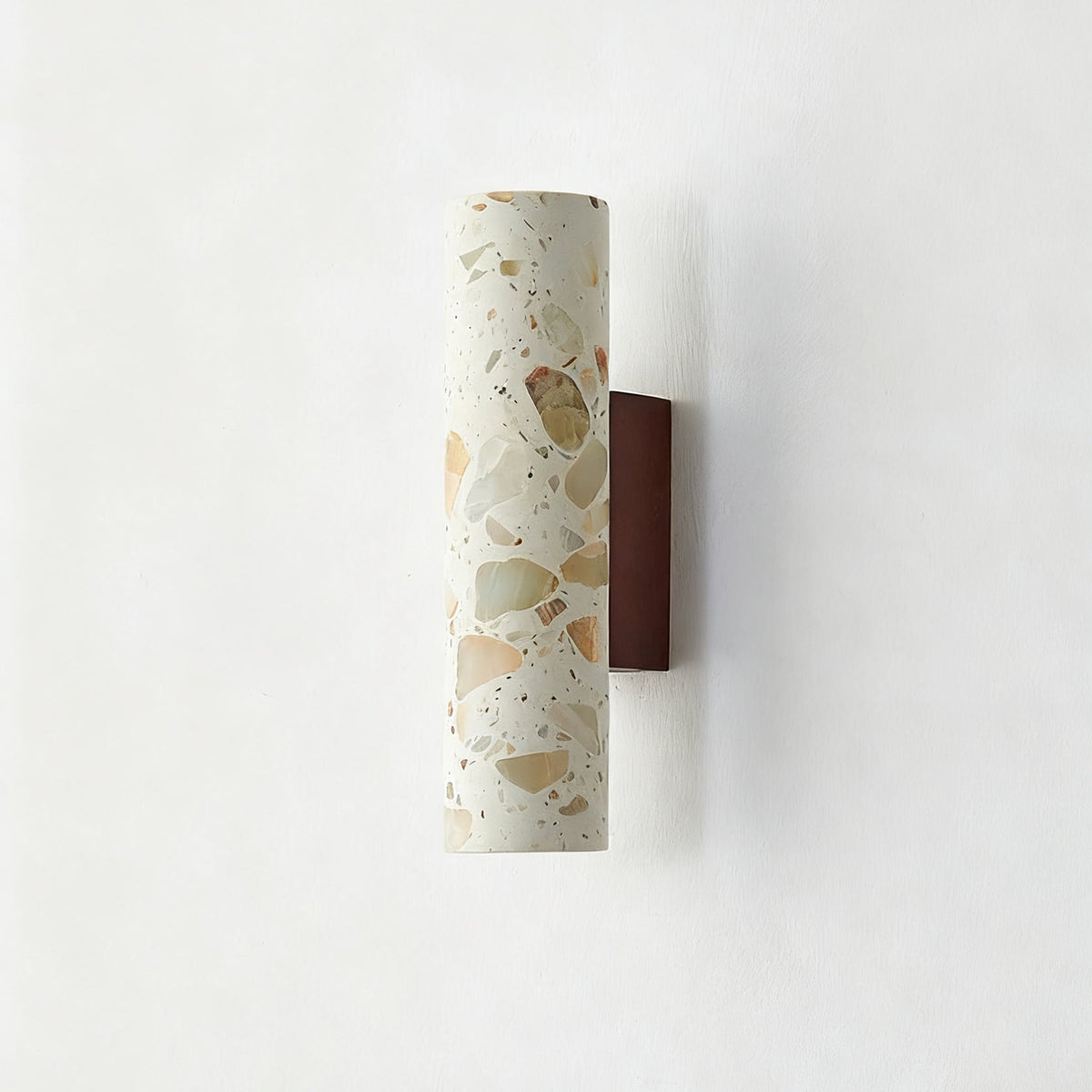 Wall Lamp Terrazzo Cylinder – Walnut Wooden Base – Handmade Natural Stone – Retro Column Design – Warm Light G9 – Living Room Bedroom Hallway | Sansoti