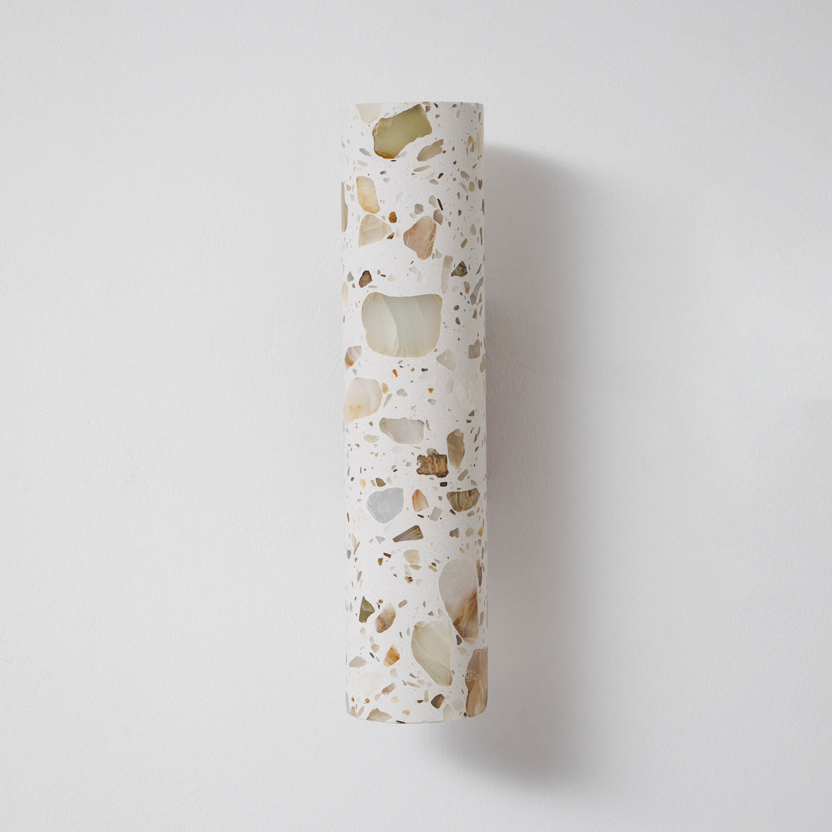 Wall Lamp Terrazzo Cylinder – Walnut Wooden Base – Handmade Natural Stone – Retro Column Design – Warm Light G9 – Living Room Bedroom Hallway | Sansoti