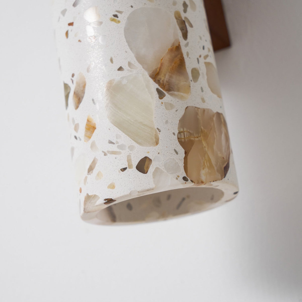 Wall Lamp Terrazzo Cylinder – Walnut Wooden Base – Handmade Natural Stone – Retro Column Design – Warm Light G9 – Living Room Bedroom Hallway | Sansoti