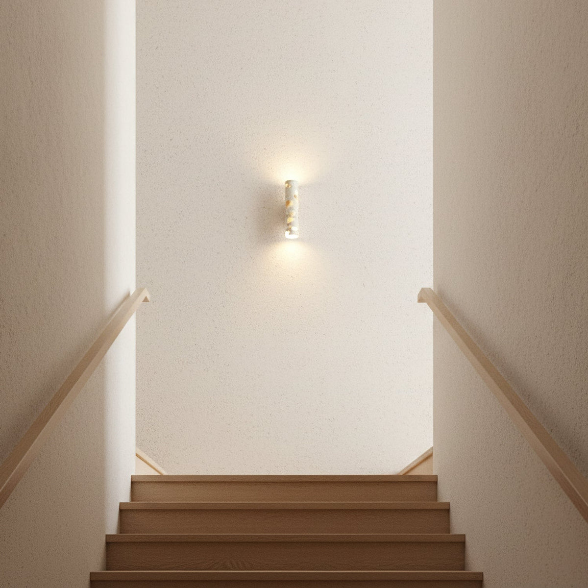 Wall Lamp Terrazzo Cylinder – Walnut Wooden Base – Handmade Natural Stone – Retro Column Design – Warm Light G9 – Living Room Bedroom Hallway | Sansoti