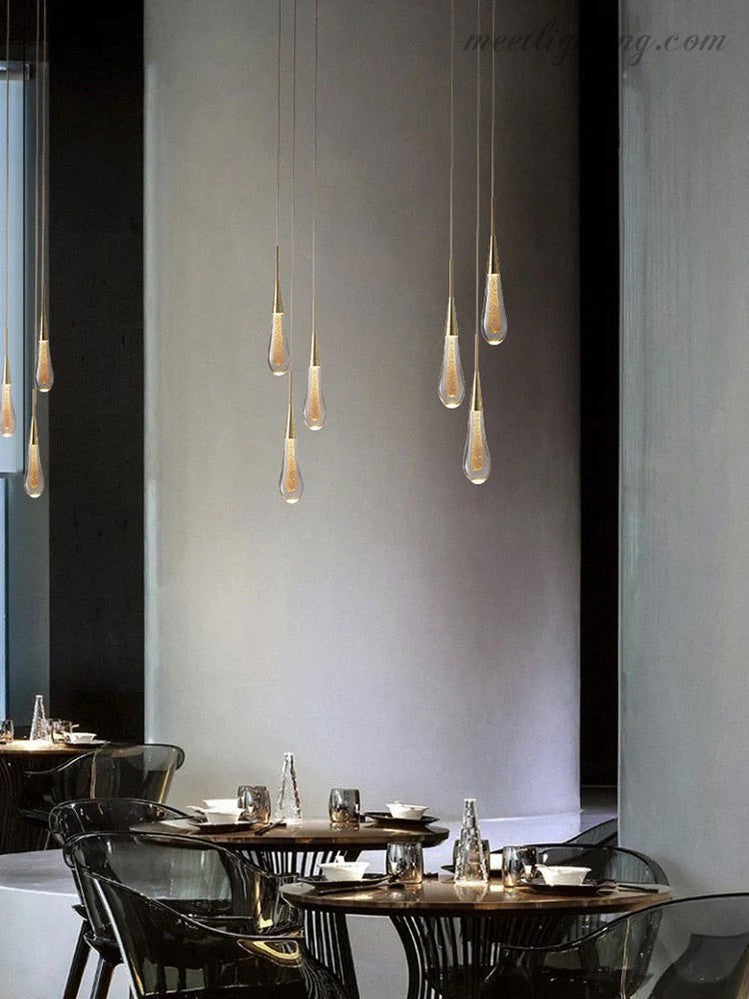 LED Hanglamp Gezaaid Glas Druppelvorm Dimbaar Verstelbaar Messing Brons Nikkel Eetkamer Woonkamer Modern | Sansoti