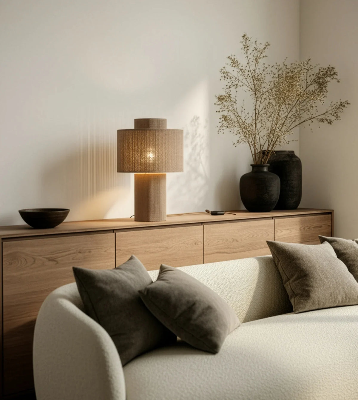 Lampa wisząca z plecionki bawełnianej, naturalny design, 25 cm, boho, nastrojowe oświetlenie | Sansoti