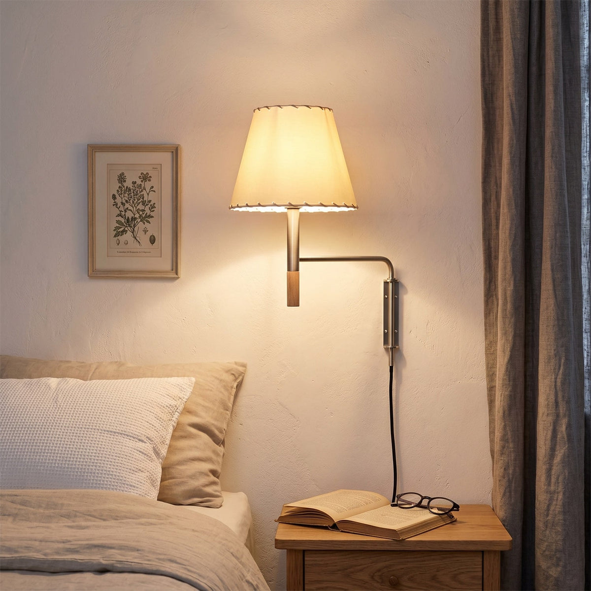 Adjustable Wall Lamp with Swivel Arm – Modern Design Reading Lamp with Hand-Knitted Parchment or Pleated Shade | Sansoti