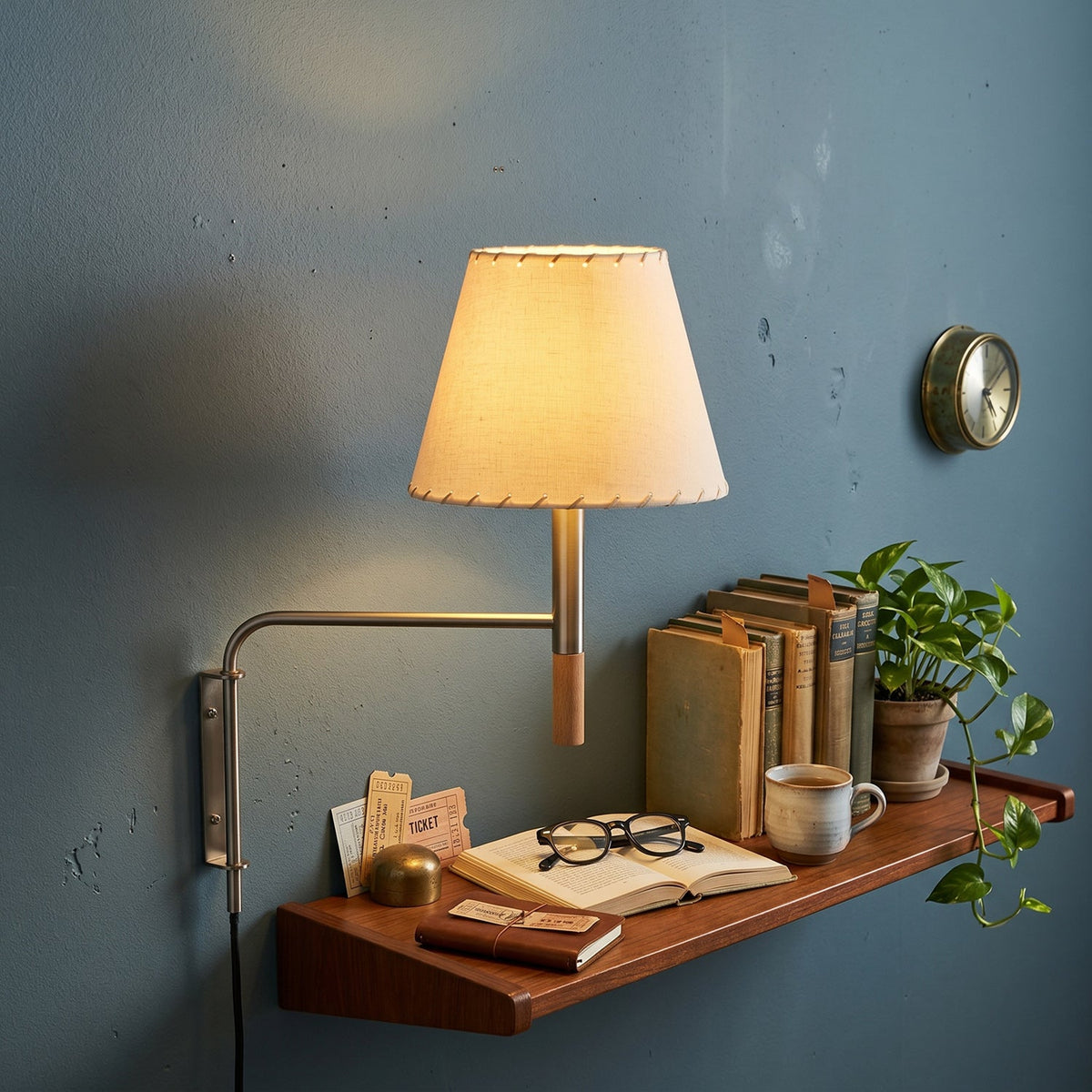 Adjustable Wall Lamp with Swivel Arm – Modern Design Reading Lamp with Hand-Knitted Parchment or Pleated Shade | Sansoti