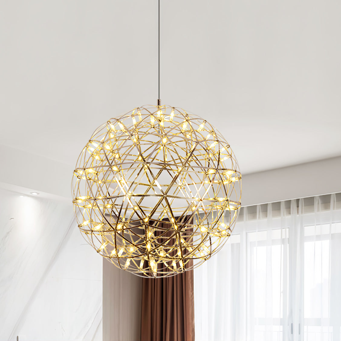 LED Pendant Lamp Silver Globe Ambient Lighting Modern Light Globe with Dimmable Light Points Transparent Crystal Globe Decorative Scandinavian Warm White Industrial Design Interior Lamp | Sansoti