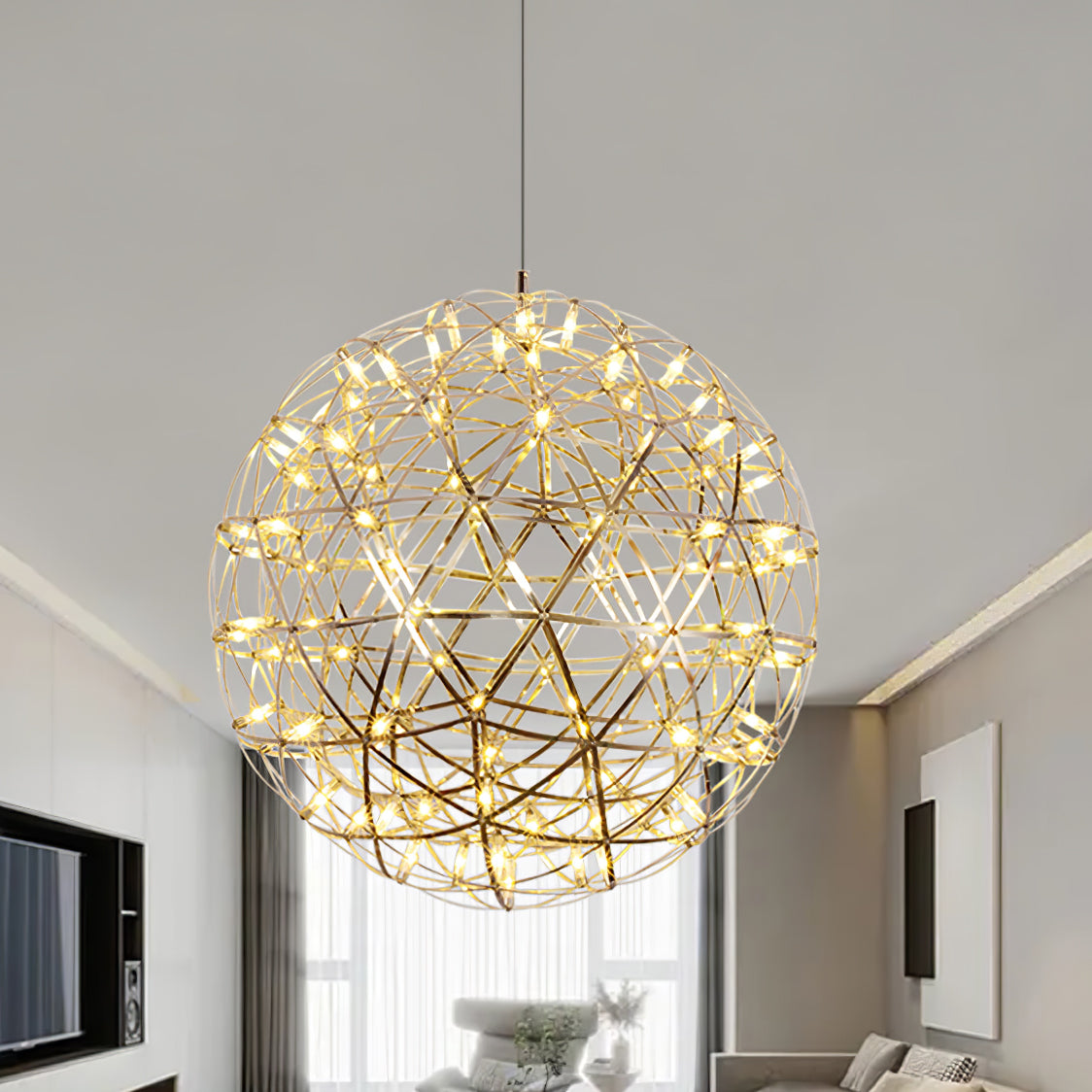 LED Pendant Lamp Silver Globe Ambient Lighting Modern Light Globe with Dimmable Light Points Transparent Crystal Globe Decorative Scandinavian Warm White Industrial Design Interior Lamp | Sansoti