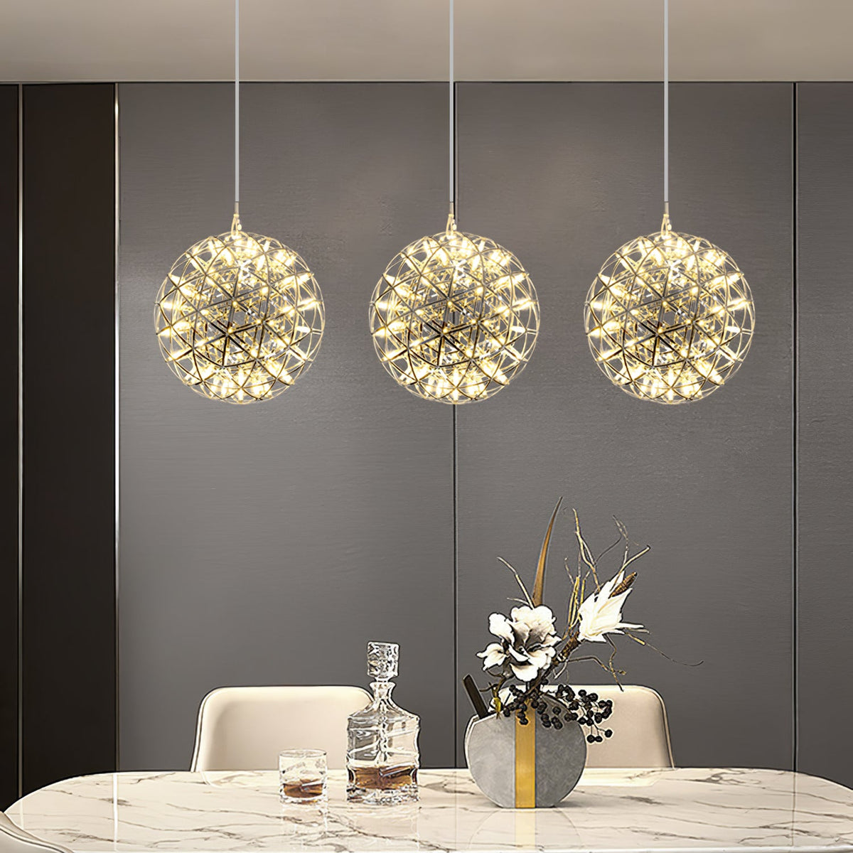LED Pendant Lamp Silver Globe Ambient Lighting Modern Light Globe with Dimmable Light Points Transparent Crystal Globe Decorative Scandinavian Warm White Industrial Design Interior Lamp | Sansoti