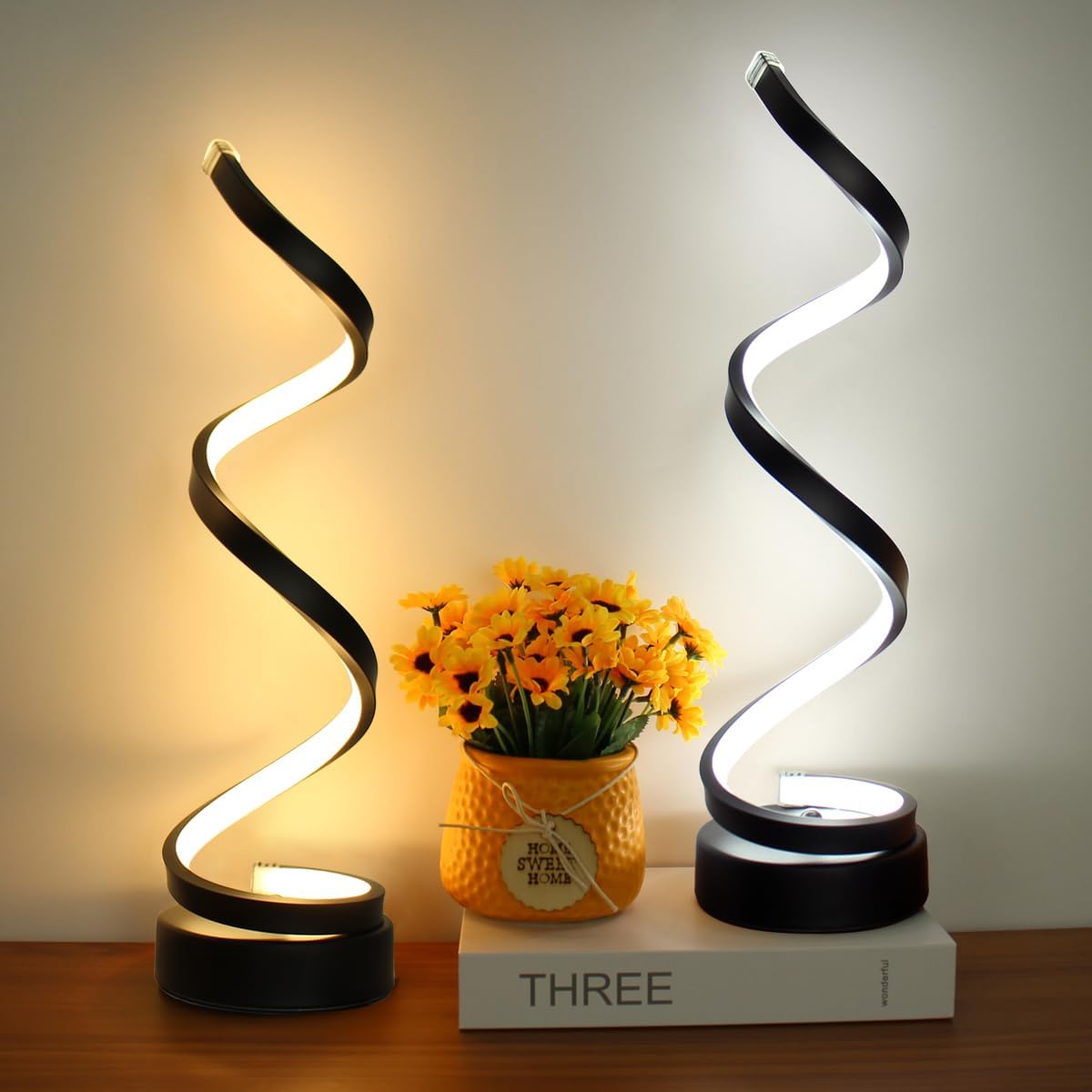 Spiral Metal Table Lamp Dimmable 3 Light Colors Warm Neutral Cool White Modern Ambient Lamp Desk Lamp | Sansoti