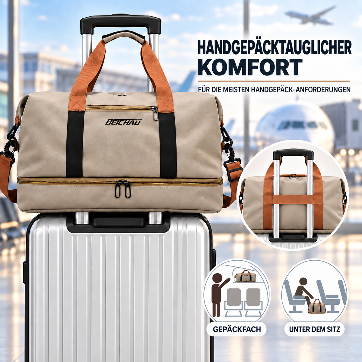 Torba sportowa z przegrodą na buty i oddzielną komorą mokrą-suchą 46x25x28cm Tkanina Oxford Mocowanie do walizki Siłownia Fitness | Sansoti