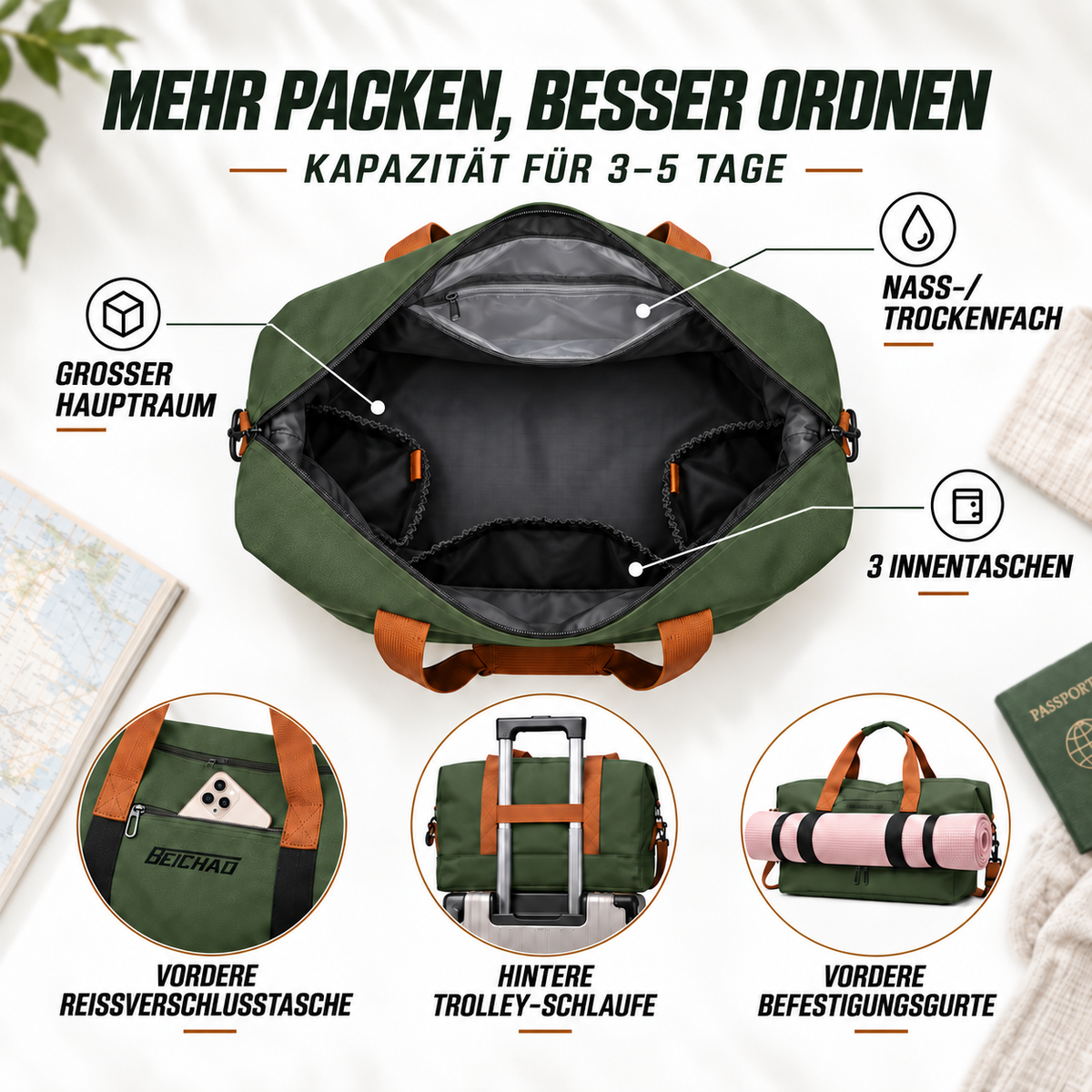 Torba sportowa z przegrodą na buty i oddzielną komorą mokrą-suchą 46x25x28cm Tkanina Oxford Mocowanie do walizki Siłownia Fitness | Sansoti