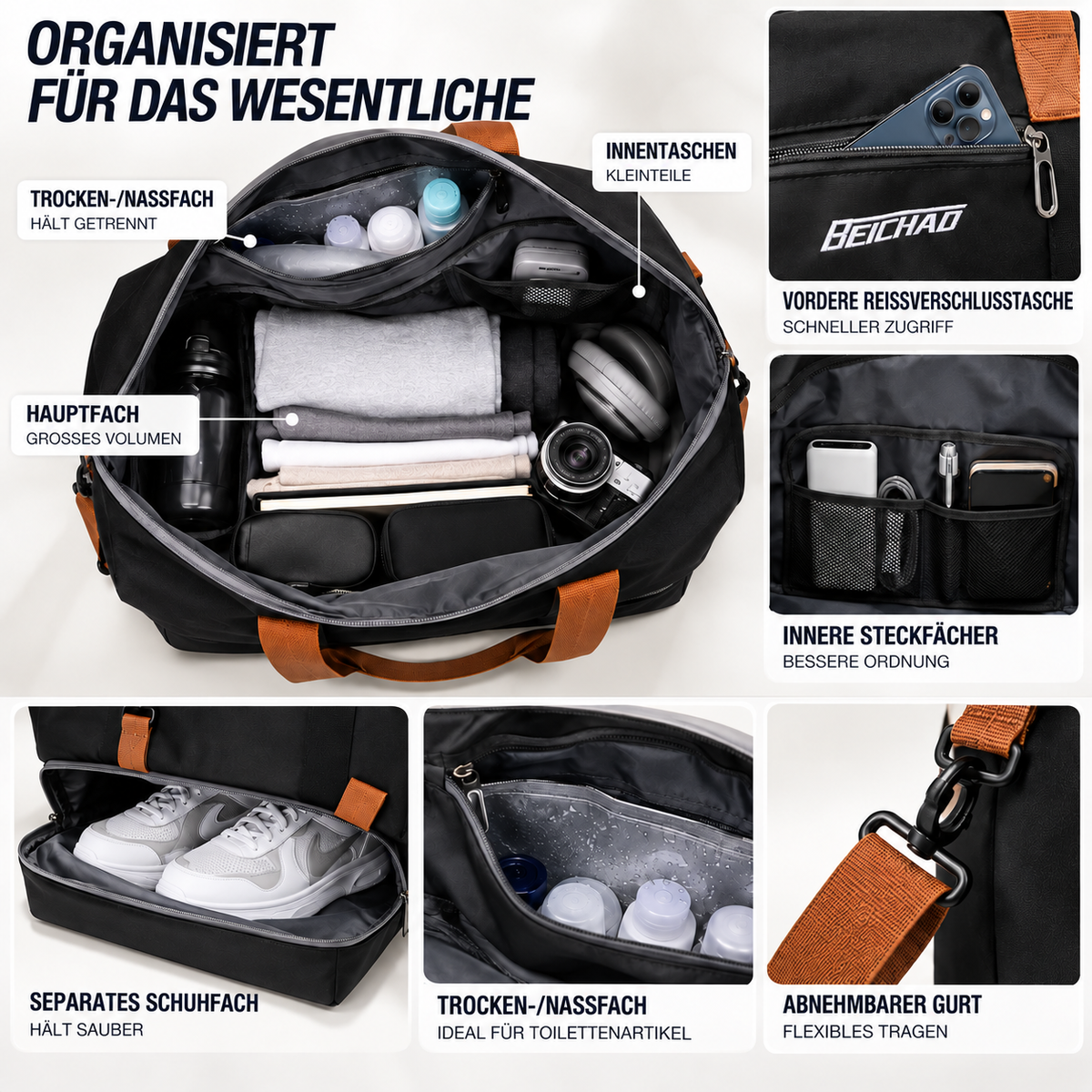 Torba sportowa z przegrodą na buty i oddzielną komorą mokrą-suchą 46x25x28cm Tkanina Oxford Mocowanie do walizki Siłownia Fitness | Sansoti