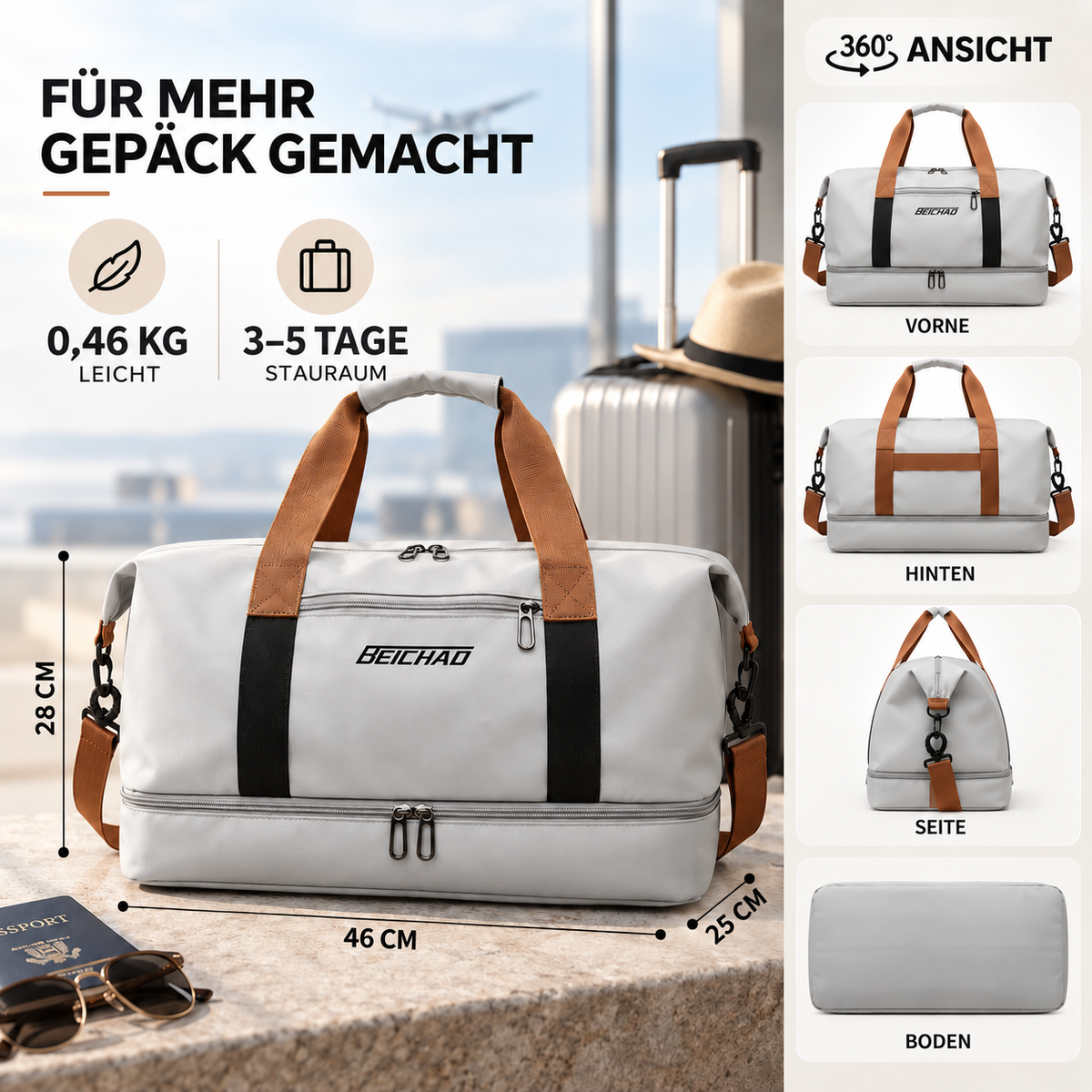 Torba sportowa z przegrodą na buty i oddzielną komorą mokrą-suchą 46x25x28cm Tkanina Oxford Mocowanie do walizki Siłownia Fitness | Sansoti