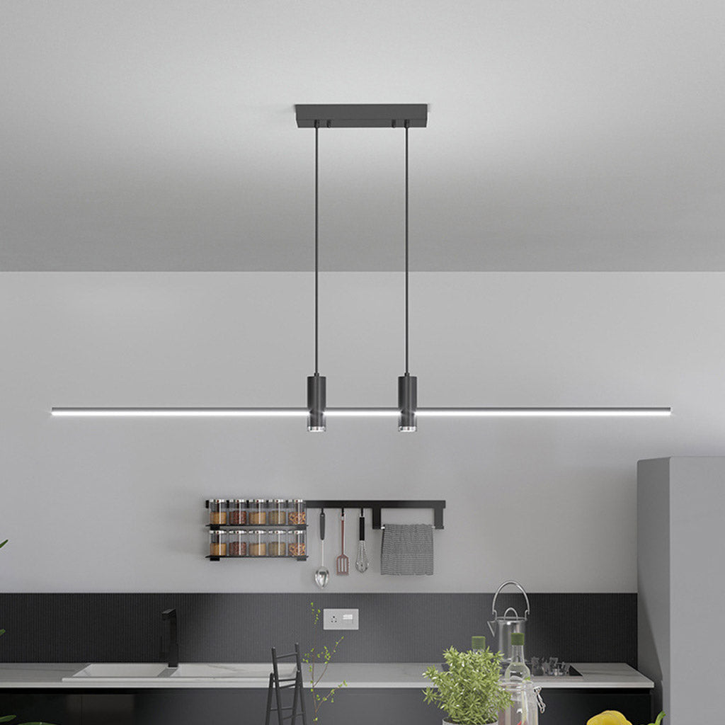 Suspension LED minimaliste avec spots, aluminium noir et doré, à intensité variable, télécommande, pour salle à manger | Sansoti