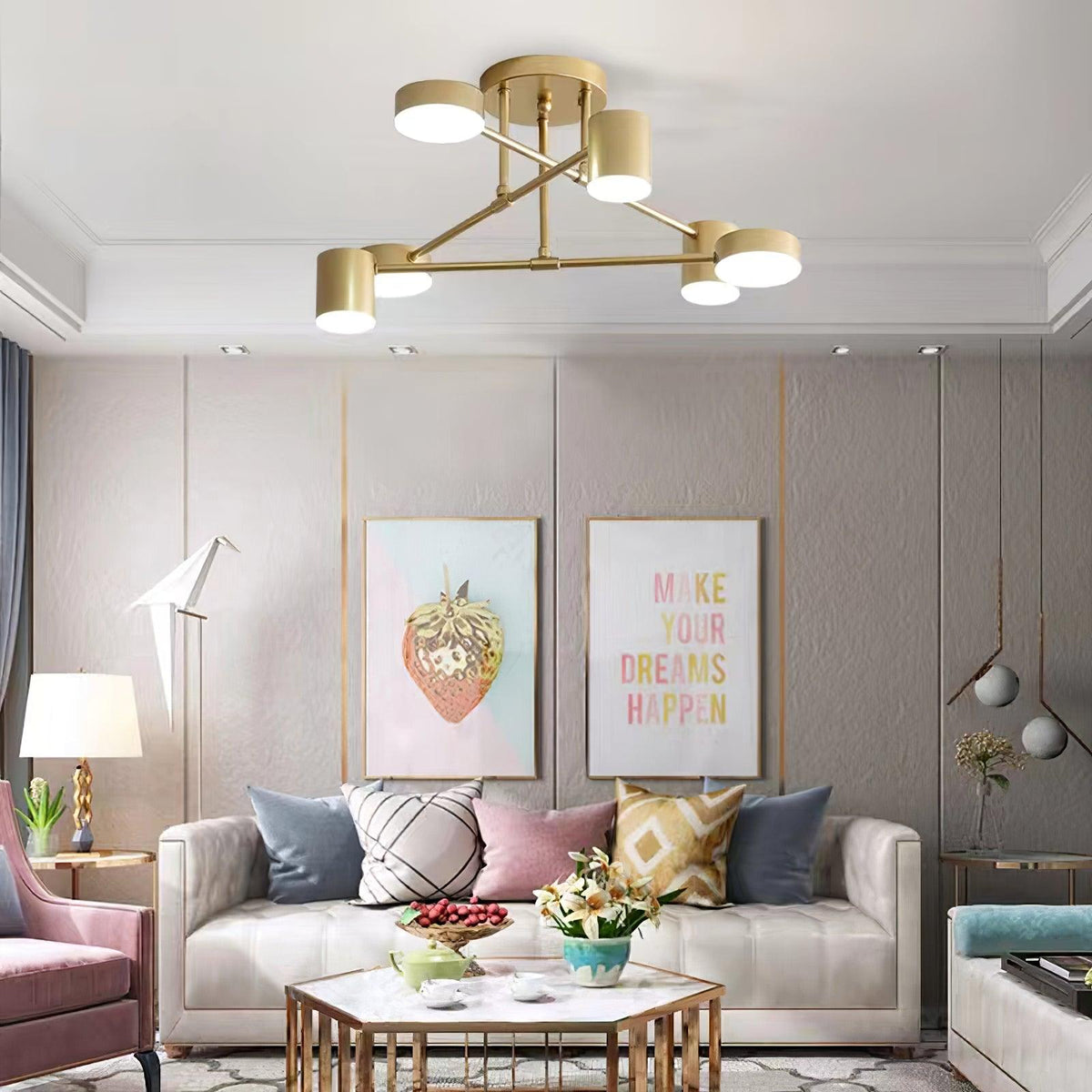Sputnik Deckenlampe 6-Arme LED Metallrahmen Ø57cm Gold Schwarz Weiß 36W dimmbar Mid-Century Skandinavisches Esszimmer Wohnzimmer Eingang Modernes Design | Sansoti