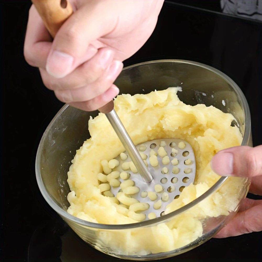 Potato Masher Stainless Steel 304 Wood Handle Kitchen Puree Masher Ergonomic Stainless Steel Kitchen Tool Vegetables Fruit | Sansoti