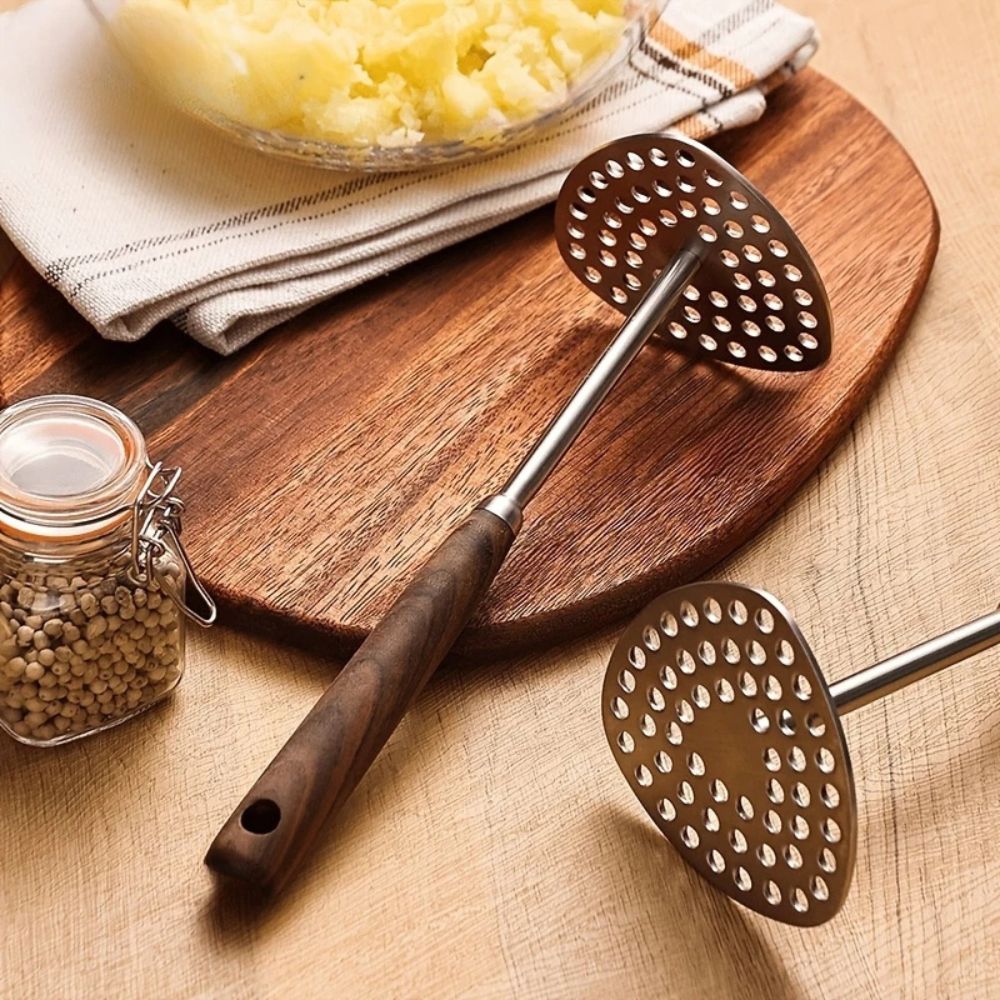 Potato Masher Stainless Steel 304 Wood Handle Kitchen Puree Masher Ergonomic Stainless Steel Kitchen Tool Vegetables Fruit | Sansoti