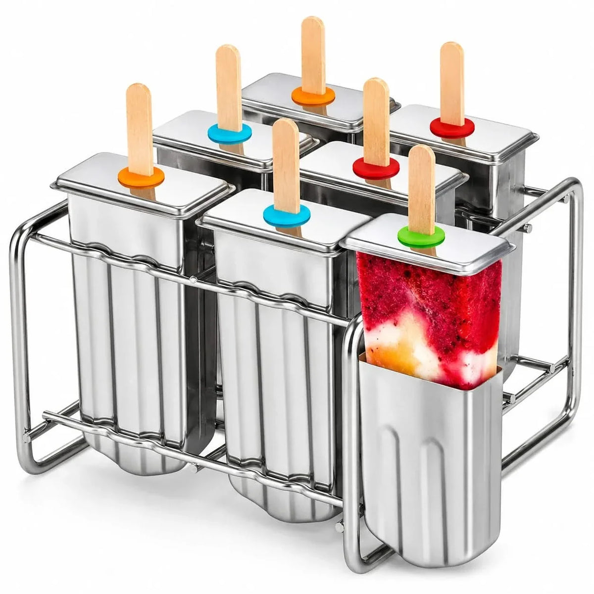 Eisformen-Set aus Edelstahl mit Halterung für gesunde, selbstgemachte Eiscreme, für Kinder, wiederverwendbar, langlebig, Sommer | Sansoti