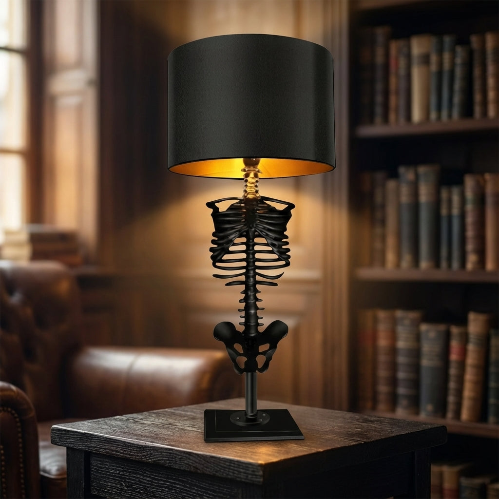 Table Lamp Skeleton Gothic Handmade Wood Resin Gold Copper Artistic Statement Decoration Dark Romantic Living Room Nightstand Atmosphere | Sansoti