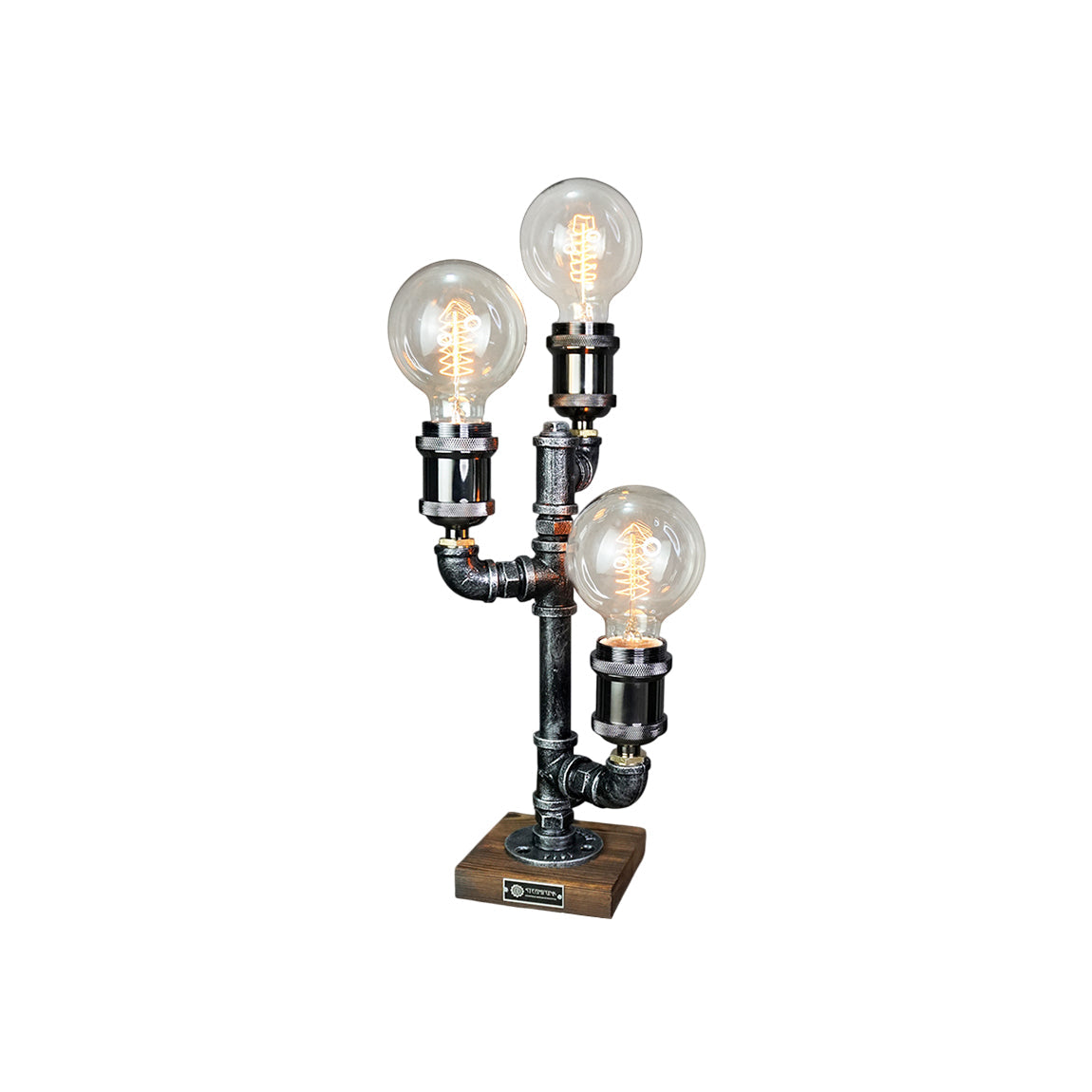 Industrielle Tischbeleuchtung aus Metall und Holz im Steampunk-Design mit Wasserrohr, E26 E27, Retro-Tischlampe fürs Wohnzimmer | Sansoti